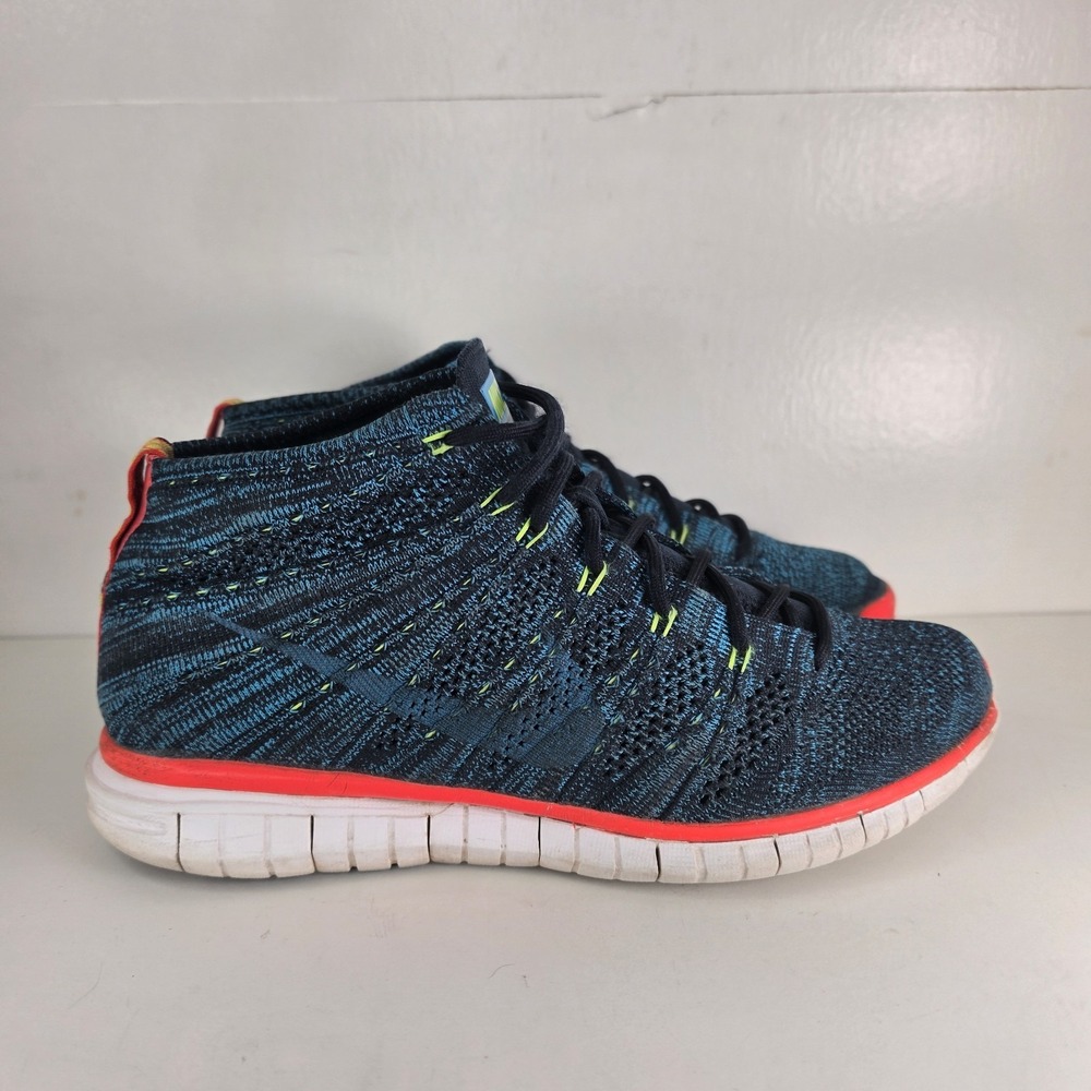 Nike Free Flyknit Chukka Mid Running Shoes Blue Red 639700-401 U.S Men 8.5 Mid